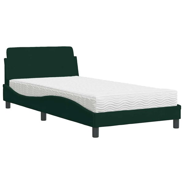 vidaXL Cama con colch&oacute;n Dover terciopelo verde oscuro 100x200 cm