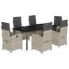 vidaXL Set comedor jard&iacute;n 7 pzas y cojines rat&aacute;n sint&eacute;tico gris claro