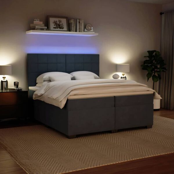 vidaXL Cama box spring con colch&oacute;n terciopelo gris oscuro 200x200 cm