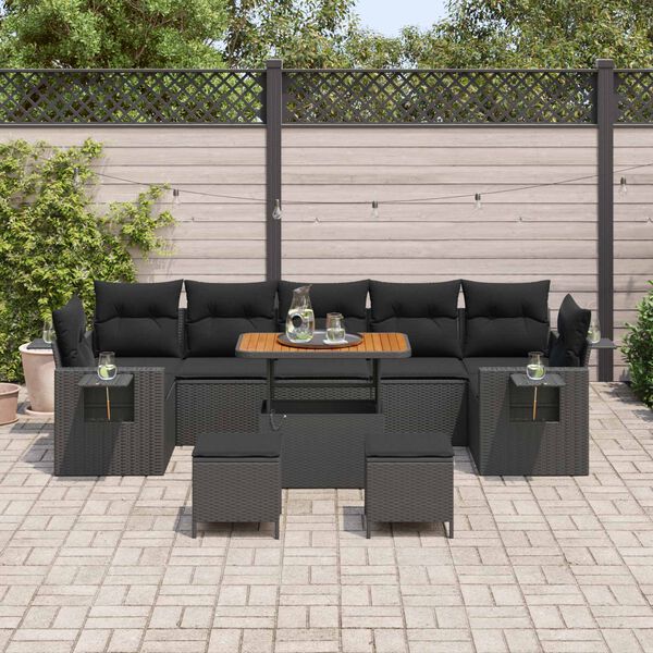 vidaXL Conjunto de sof&aacute; de jard&iacute;n 10 pcs Negro rat&aacute;n sint&eacute;tico