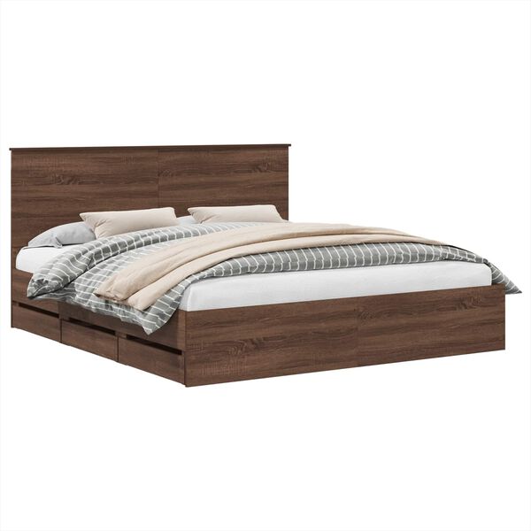 vidaXL Estructura de cama Roble Marr&oacute;n 200 x 200 cm Madera Ingenieril