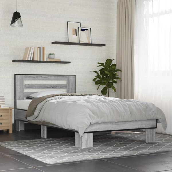 vidaXL Estructura cama madera ingeniería metal gris Sonoma 75x190 cm