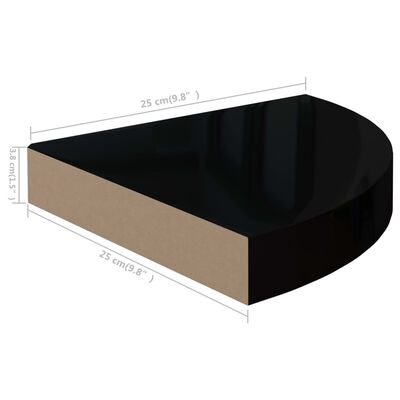 vidaXL Estante flotante de esquina MDF negro brillo 25x25x3,8 cm