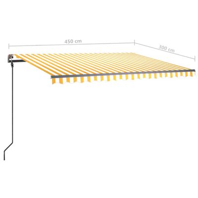 vidaXL Toldo automático LED sensor de viento amarillo y blanco 4,5x3 m