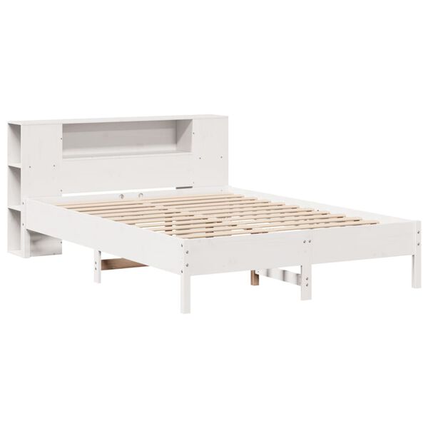 vidaXL Cama con estantería sin colchón madera maciza blanca 140x200 cm