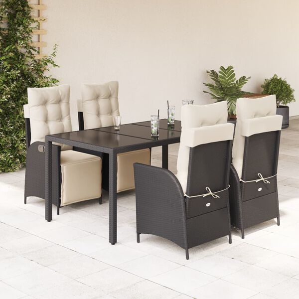 vidaXL Set de muebles jard&iacute;n 5 pzas con cojines rat&aacute;n sint&eacute;tico negro