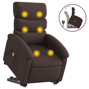 vidaXL Silla de masaje reclinable de pie de tela marr&oacute;n oscuro