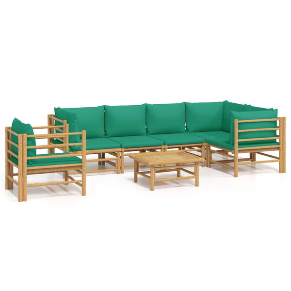 vidaXL Set de muebles de jard&iacute;n 7 piezas bamb&uacute; con cojines verde