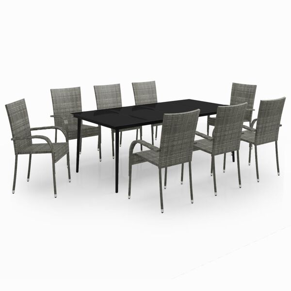 vidaXL Juego de comedor para jardín 9 piezas gris y negro