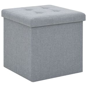 vidaXL Taburete plegable con almacenaje lino sint&eacute;tico gris claro