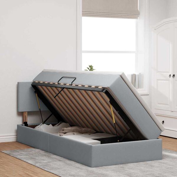 vidaXL Cama con almacenamiento y colch&oacute;n Gris Claro 90 x 190 cm