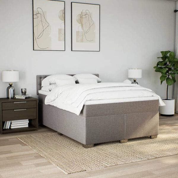 vidaXL Cama box spring con colch&oacute;n tela gris taupe 140x200 cm