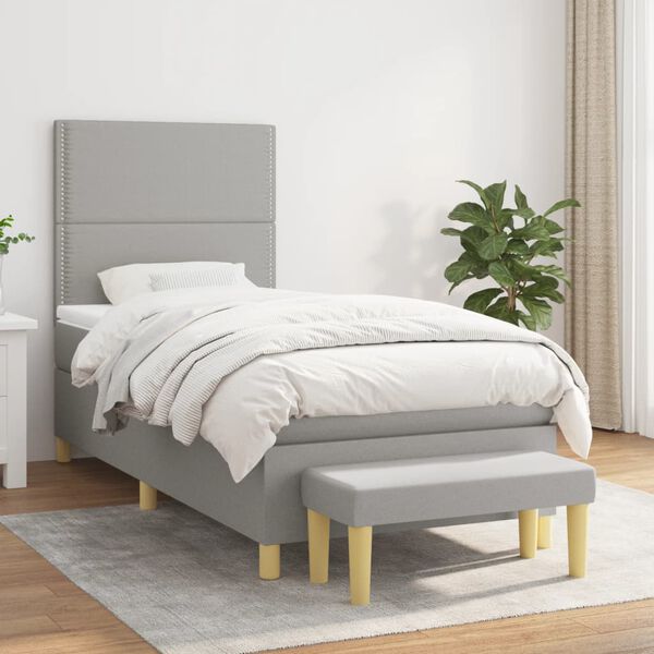 vidaXL Cama box spring con colch&oacute;n tela gris claro 90x190 cm