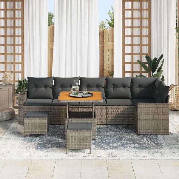 vidaXL Conjunto de sofás de jardín 9 pcs Gris ratán sintético