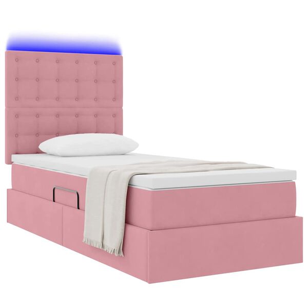 vidaXL Cama con almacenamiento y LED Rosa 90 x 200 cm Terciopelo
