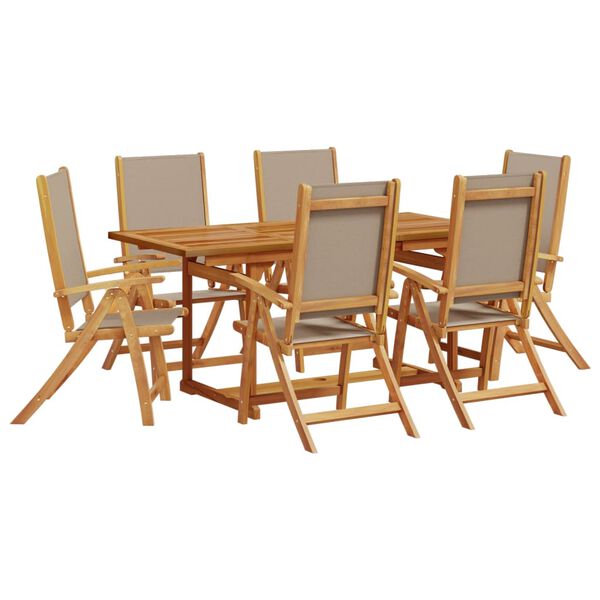 vidaXL Juego comedor de jard&iacute;n 7 pzas madera maciza acacia y textileno
