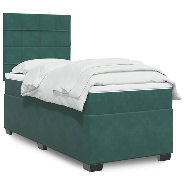 vidaXL Cama box spring con colch&oacute;n terciopelo verde oscuro 90x190 cm