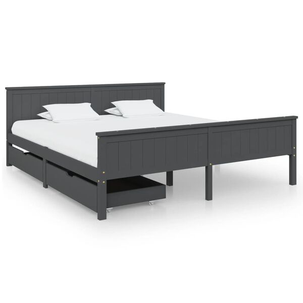 vidaXL Estructura de cama 2 cajones madera pino gris oscuro 200x200 cm