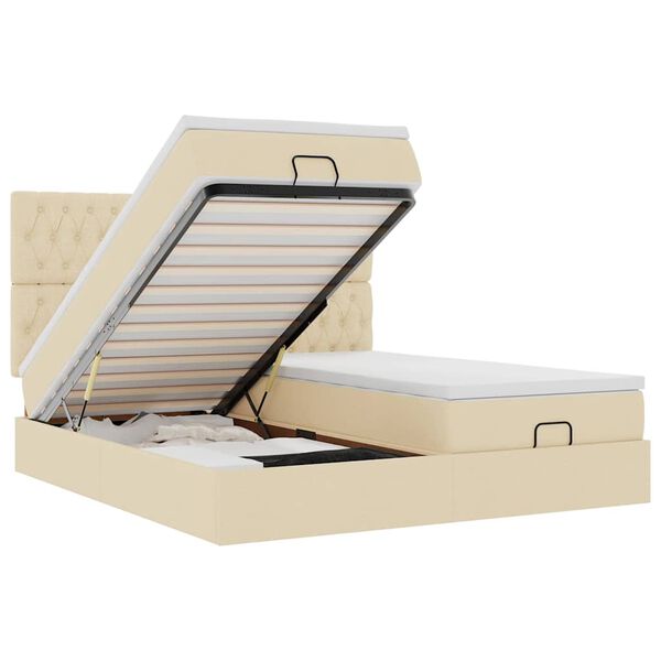vidaXL Estructura de cama otomana con colchones tela crema 160x200cm