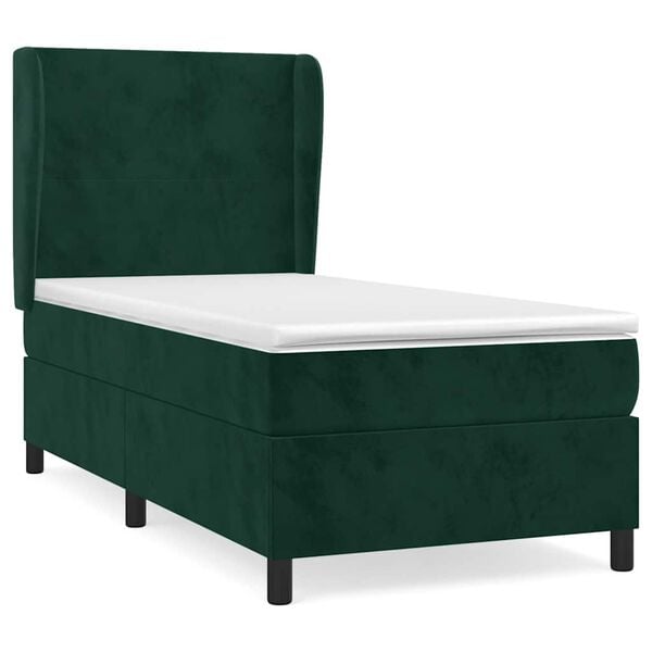 vidaXL Cama box spring con colch&oacute;n terciopelo verde oscuro 100x200 cm