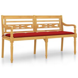 vidaXL Banco Batavia con coj&iacute;n rojo madera maciza de teca 150 cm