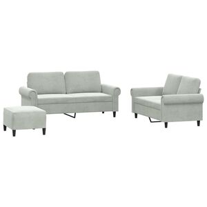 vidaXL Juego de sof&aacute;s con cojines 3 piezas terciopelo gris claro