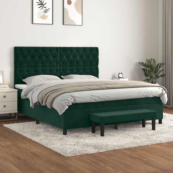 vidaXL Cama box spring con colch&oacute;n terciopelo verde oscuro 160x200 cm