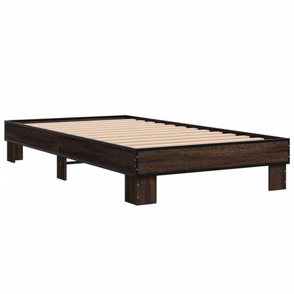 vidaXL Estructura cama madera ingenier&iacute;a metal marr&oacute;n roble 100x200 cm