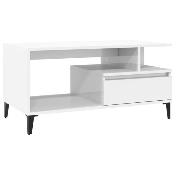 vidaXL Mesa de centro madera contrachapada blanco brillo 90x49x45 cm