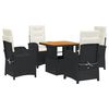 vidaXL Set de muebles jard&iacute;n 5 pzas con cojines rat&aacute;n sint&eacute;tico negro