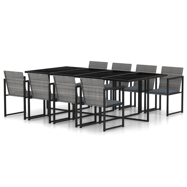 vidaXL Set de comedor de jardín 9 pzas y cojines ratán sintético gris