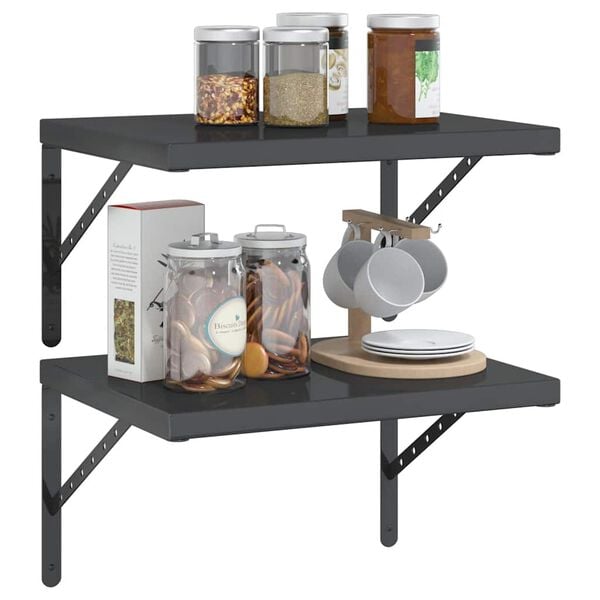 vidaXL Estantes de pared 2 uds acero inoxidable negro 50x40x3 cm