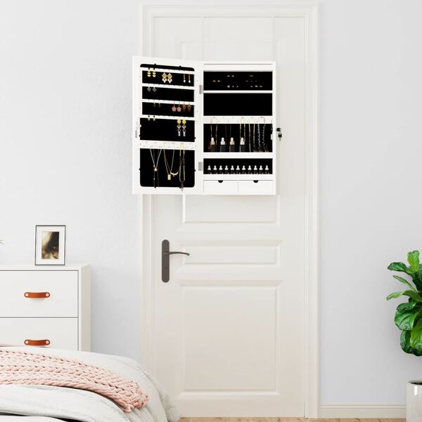 vidaXL Espejo con joyero y luces LED para pared blanco