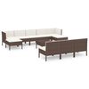 vidaXL Set muebles de jard&iacute;n 11 pzas y cojines rat&aacute;n sint&eacute;tico marr&oacute;n