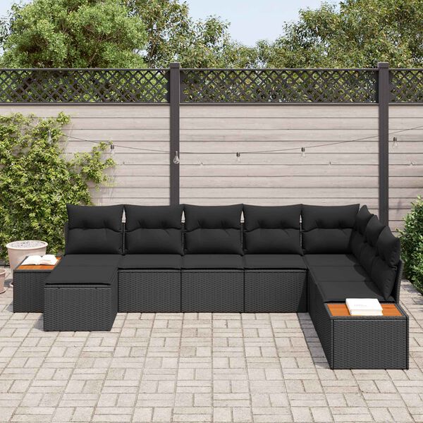 vidaXL Conjunto de sof&aacute;s de jard&iacute;n 9 pcs Negro Rat&aacute;n sint&eacute;tico