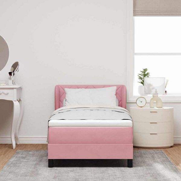 vidaXL Cama tipo Box Spring con colch&oacute;n Rosa 100 x 200 cm Terciopelo