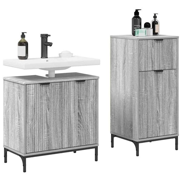 vidaXL Juego de muebles de ba&ntilde;o con caj&oacute;n con puerta 2 pcs Gris Sonoma