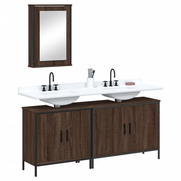vidaXL Set de muebles ba&ntilde;o 3 pzas madera contrachapada roble marr&oacute;n