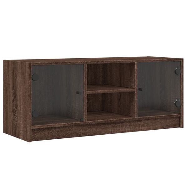vidaXL Mueble de TV con puertas de vidrio marr&oacute;n roble 102x37x42 cm