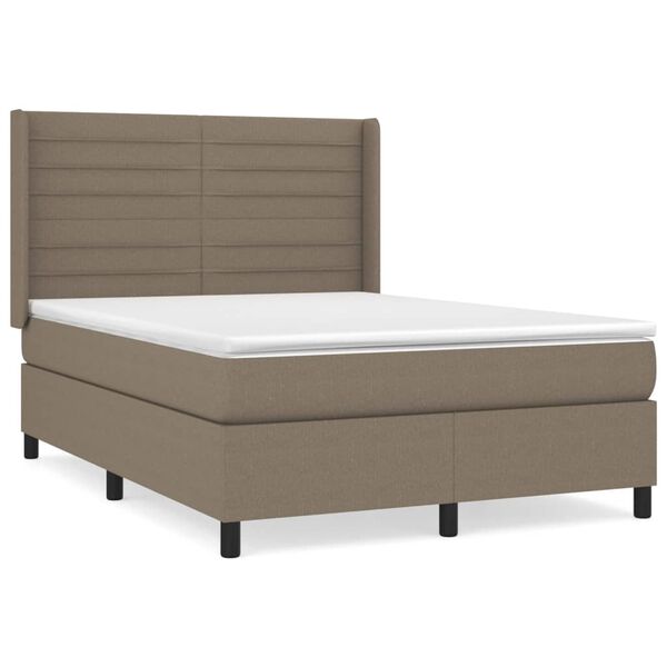vidaXL Cama box spring con colch&oacute;n tela gris taupe 140x190 cm