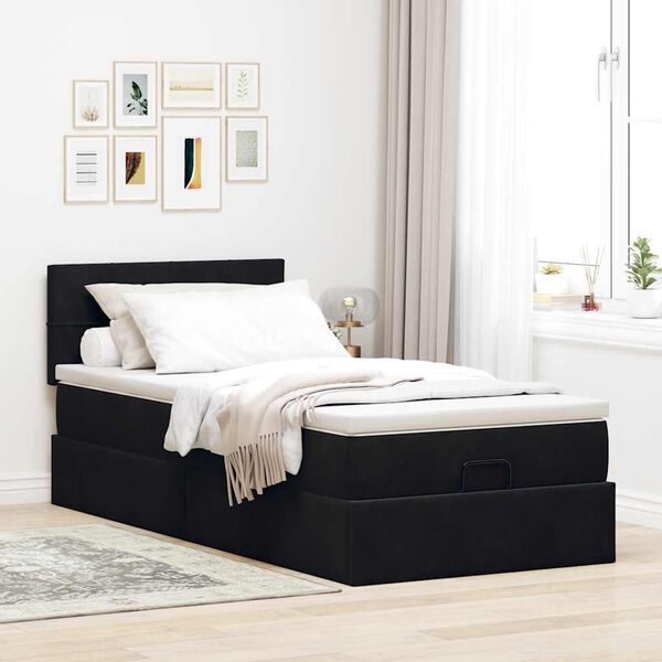 vidaXL Cama otomana con colchón y luces LED terciopelo negro 80x200cm