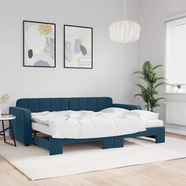 vidaXL Sof&aacute; cama nido con colch&oacute;n terciopelo azul 80x200 cm