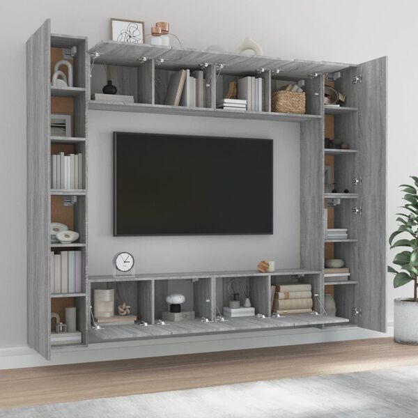 vidaXL Set de muebles para TV 8 pzas madera contrachapada gris Sonoma