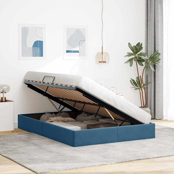 vidaXL Cama con almacenamiento Azul Oscuro 140 x 190 cm Terciopelo