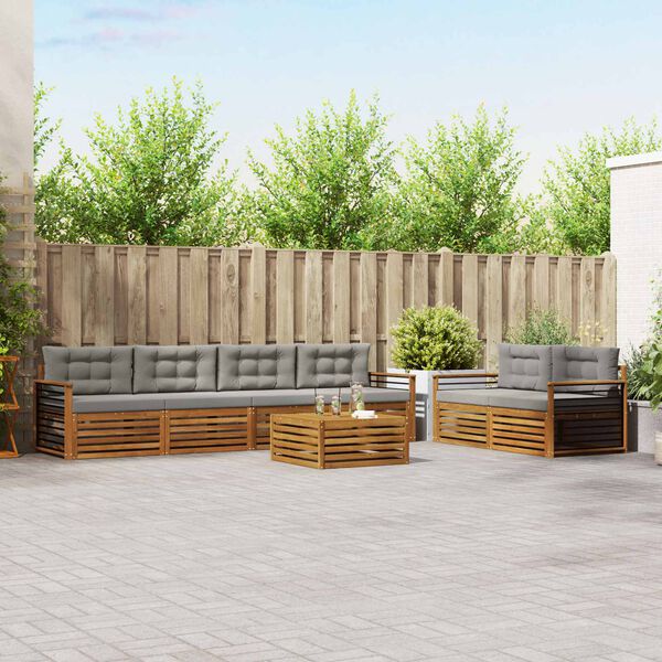 vidaXL Conjunto de sof&aacute;s de exterior 7 pcs Gris Natural y Claro