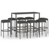 vidaXL Set muebles bar jard&iacute;n 9 piezas y cojines rat&aacute;n sint&eacute;tico gris