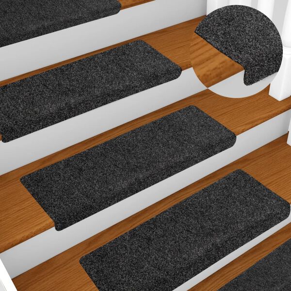 vidaXL Felpudos autoadhesivos para escaleras, 10 unidades, 65 x 21 x 4 cm, borde rectangular, gris oscuro