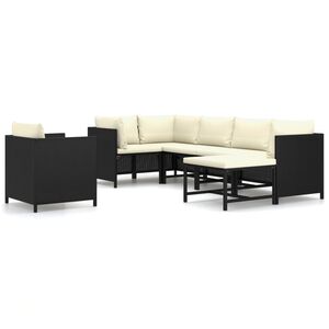 vidaXL Set de muebles de jard&iacute;n 7 pzas y cojines rat&aacute;n sint&eacute;tico negro
