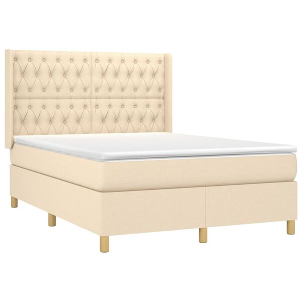 vidaXL Cama box spring colch&oacute;n y luces LED tela crema 140x190 cm