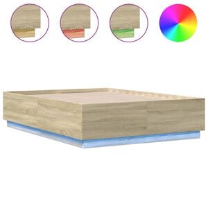 vidaXL Estructura cama con luces LED madera roble Sonoma 135x190 cm